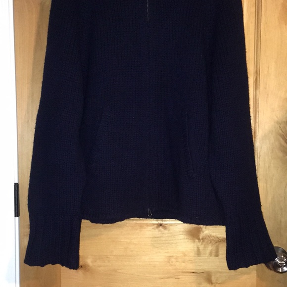 ARMANI EXCHANGE AX 2-Pocket Navy Lambswool Zip Cardigan Hooded Jacket EUC Men L - Picture 9 of 11